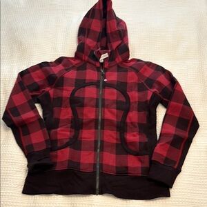 Red and black check lululemon scuba hoodie